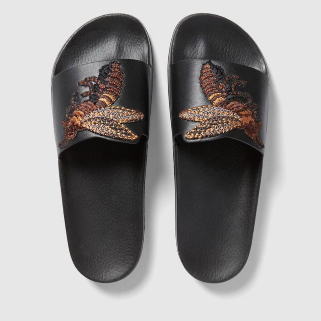 Nib Gucci Slides W/ Embroidered Bee Detail